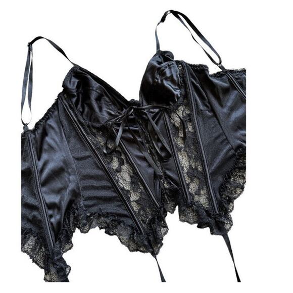 Vtg Corset Sz Large Whimsigoth Witchy Fairy Grunge Lace Satin Coquette Boning - Picture 4 of 7